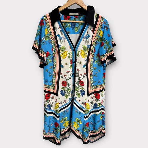 Alice + Olivia Conner Floral-Print Handkerchief Shirtdress Large - Picture 3 of 8